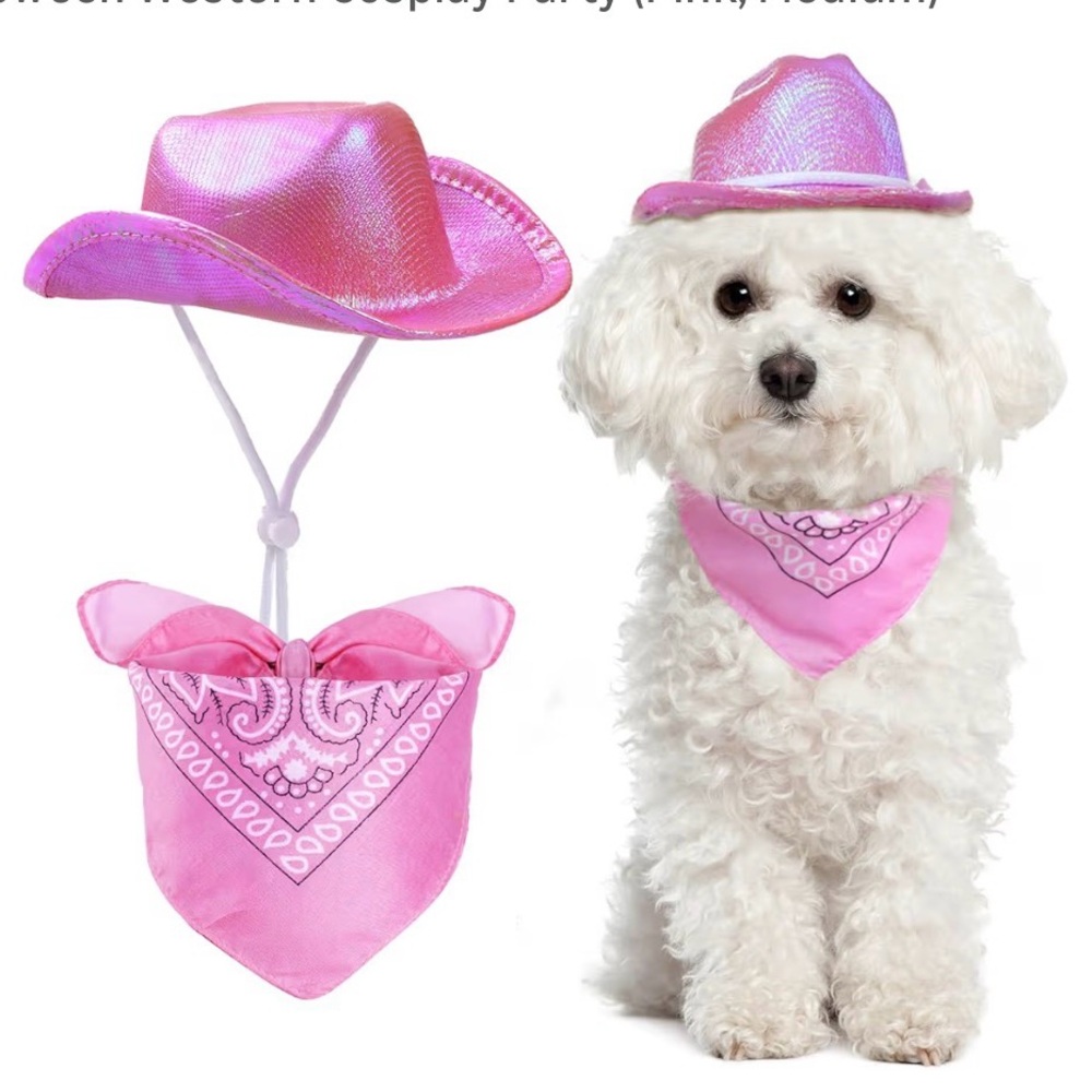 Dog or Cat Pink Pet Cowboy Hat and Bandana Set for Dogs - Kids Accessories